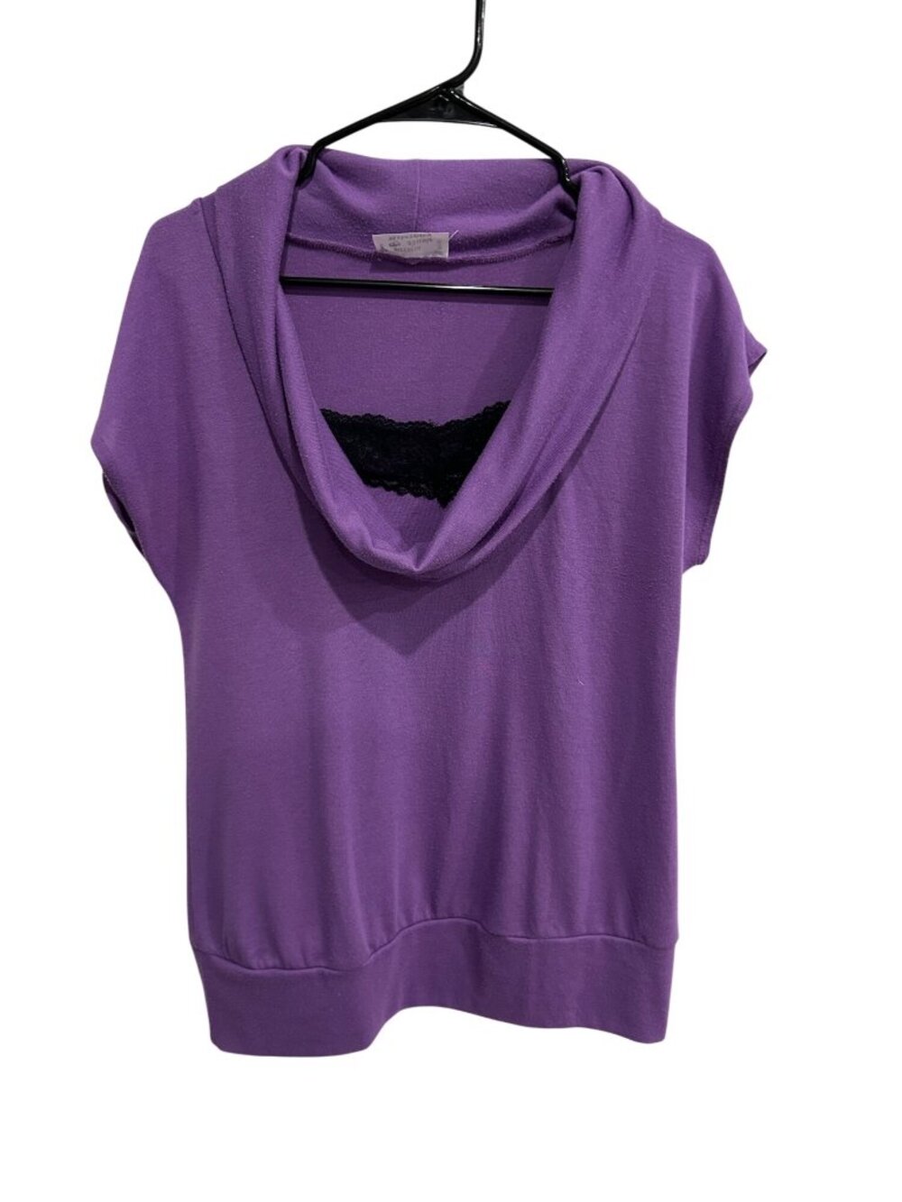 Kristin Nicole Maternity Purple Stretch Hem Cowl Neck Top Lace Detail